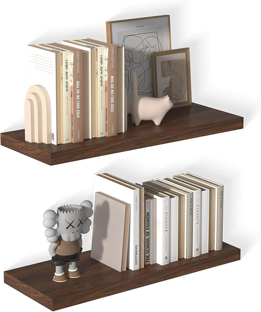 12 Inch Deep Floating Shelves for Wall 2 Pack Floating Shelves Large Storage Space Wall Mount Shelf for Living Room Kitchen Bathroom 30" W x 12" D x 1.2" H Walnut-CasaMuseHome