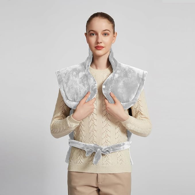 26" x 35" Flannel Neck&Shoulder&Back Heating Pad with 12 Temperature Settings&Countdown Timer, Pain Relief for Back/Neck/Shoulders/Menstrual Pain, Christmas Gifts for Women Men Mom Dad(Light Grey)-CasaMuseHome