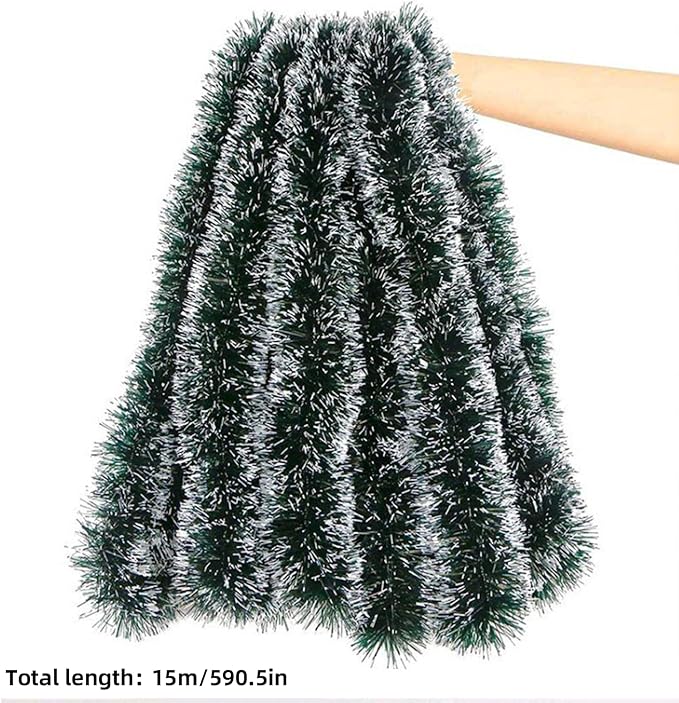 50 FT/15M Long Dark White Artificial Christmas Tinsel Garland Decorations DIY for Xmas Tree,Fireplace Mantel,Stairs Railing Outdoor Indoor Holiday Decor-CasaMuseHome