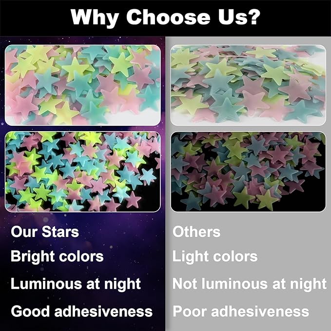 200 Glow in The Dark Stars for Ceiling - Glowing Stars and Moon Stickers Estrellas que brillan en la oscuridad para el techo de cuarto Plastic Space Galaxy Decals Bedroom Wall Decorations-CasaMuseHome