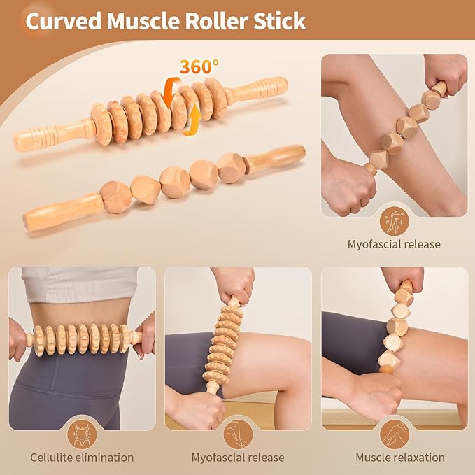 5 in 1 Wood Therapy Massage Tools Lymphatic Drainage Massager Maderoterapia Kit Wooden Massager Body Sculpting Tools for Muscle Pain Relief, Anti-Cellulite, Body Contouring and Shaping-CasaMuseHome