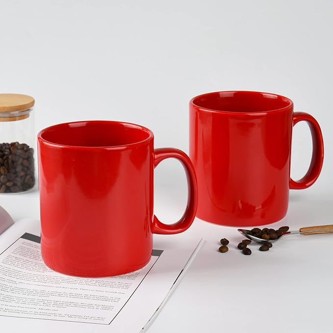30oz Super Large Ceramic Coffee Mugs Large Handles Set of 2 (Red)-CasaMuseHome