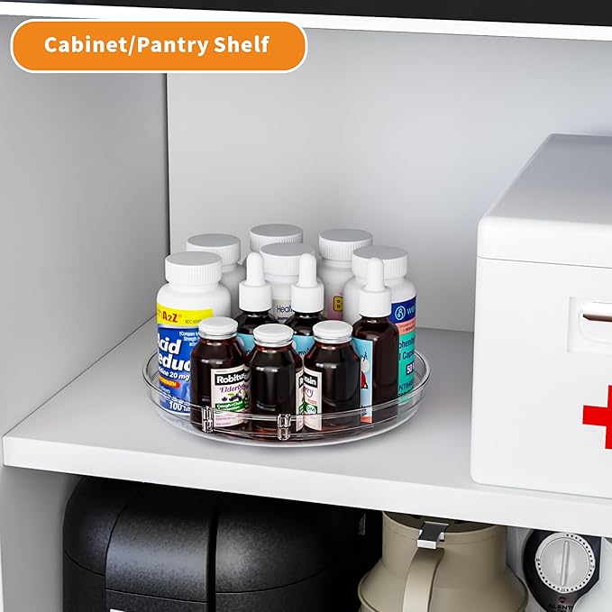 9.5" W Acrylic Clear Lazy Susan Turntable for Cabinet,Kitchen Countertop,Refrigerator and Pantry Organization Storage,1 Tier Small Spinning Organizer for Vitamin,Medicine,Spice Rack & Organization-CasaMuseHome