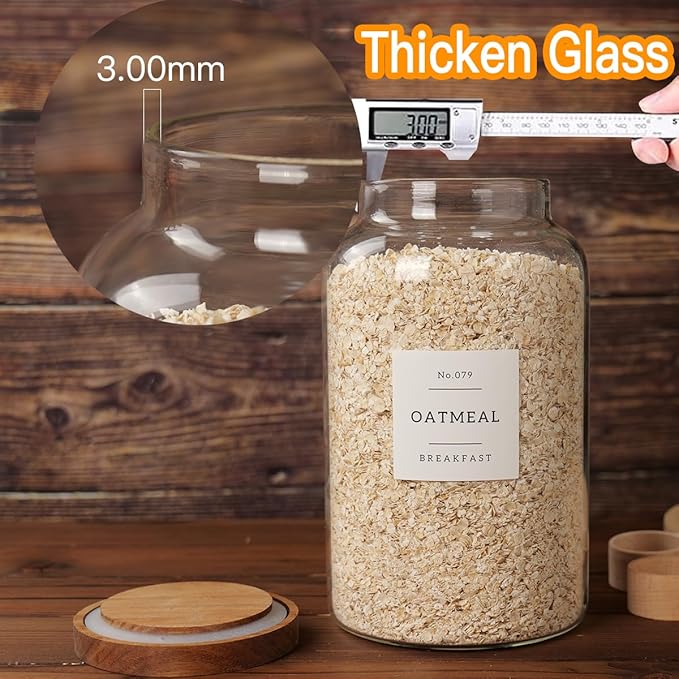 2 PCS Large Glass Jar with Airtight Lid, Glass Food Storage Jars for Tea,Spice,Cereal, Egg,Flour,Coffee and More(98 FL OZ/2800 ml)-CasaMuseHome