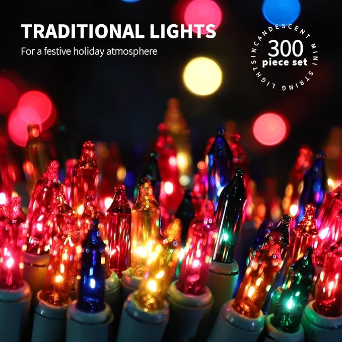 300LIGHTS(2*150L) MULTI Extra-Bright With End Connectors Christmas Decorative Lights 19.44m UL Certified Mini String Light Set Waterproof for Home Garden Holiday Tree Party Patio Decor Wedding-CasaMuseHome