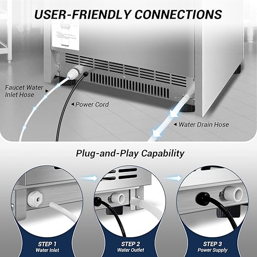 220LBS Commercial Ice Maker Machine - 72PCS Ice Cubes per Round, Undercounter/Freestanding Ice Machine, 55LBS Ice Storage Capacity for Home Bar and Outdoor, Stainless Steel Self-Cleaning-CasaMuseHome