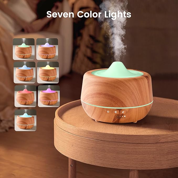 500ml Essential Oil Diffuser with 10 Scented Essential Oils,Wood Grain Ultrasonic Oil Diffuser,Aromatherapy Diffuser with Remote Control,Timer,7 Colors Light,2 Mist Modes for Large Room Office,Yellow-CasaMuseHome