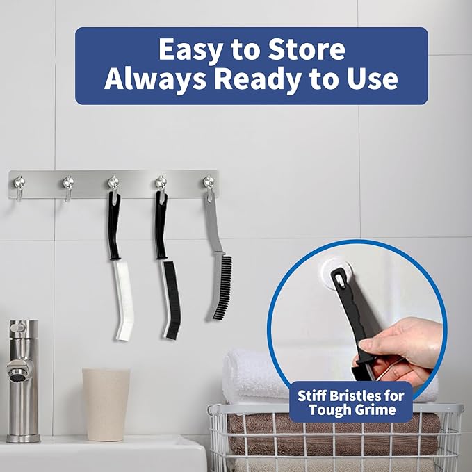 3 Pcs Cleaning Brushes for Household - Crevice Brush for Scrub Small Spaces, Toilet Cleaning Tool with Comfortable Grip, Long&Firm Bristle for Shower Tile Grout, Sinks Gap, Window Tracks, Hinges-CasaMuseHome