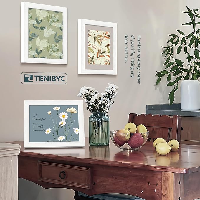 8x10 Picture Frame Set - 3 Pack, Textured White Solid Wood, HD Tempered Glass, Gallery Photo Frame, Table or Wall Display-CasaMuseHome