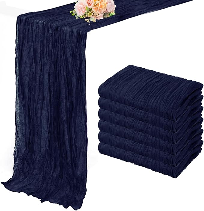 6 Pack Navy Blue Cheesecloth Table Runner 10FT Boho Fabric Rustic Cheese Cloth Table Runner for Wedding Bridal Shower Baby Shower Gauze Sheer Birthday Party Table Decorations 20 x 120 Inch Long-CasaMuseHome