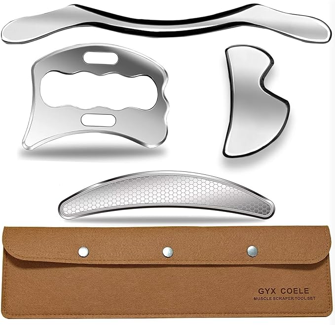 4 in 1 Professional Muscle Scraper Tool Set, Stainless Steel gua sha IASTM Tools with Case, Physical Therapy Massage Tools for Myofascial Release-CasaMuseHome