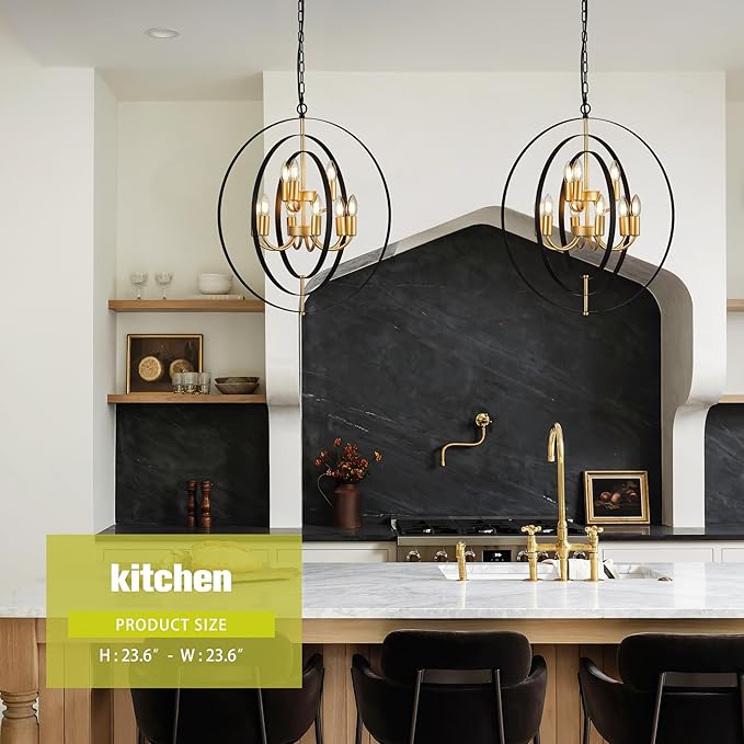 9-Light Globe Rustic Metal Chandelier, 23.6" Black Gold Adjustable Hanging Ceiling Pendant Light Fixture for Entryway Foyer Stairway Bedroom Dining Living Room Hallway-CasaMuseHome