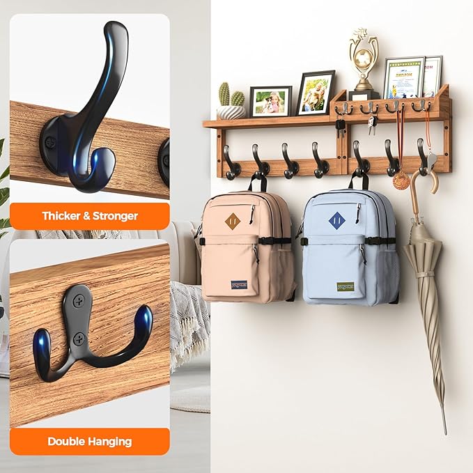 29" Coat Rack Wall Mount with Shelf, 4 in 1 Wall Mounted Coat and Key Hanger with 11 Hooks, Entryway Key Holder with Mail Holder for Living Room, Bedroom-CasaMuseHome