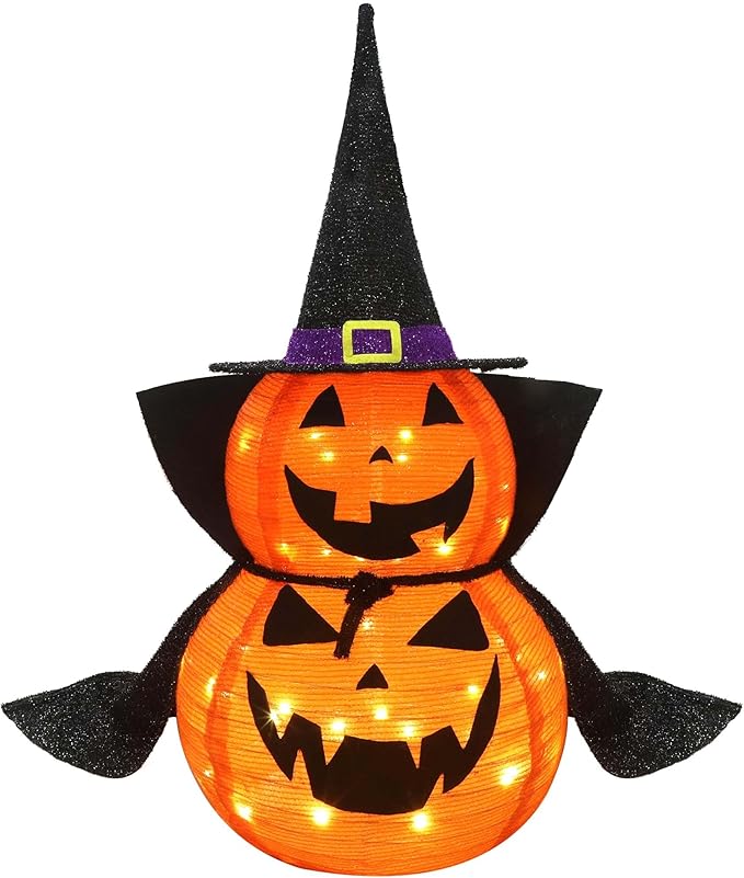 3FT Halloween Collapsible Pumpkin Decoration, 50 LED Pop-Up Pumpkin Lamp with Star Cap, Plug in Halloween Jack-O-Lantern with Metal Stand for Indoor Outdoor Garden Patio Party Decor-CasaMuseHome