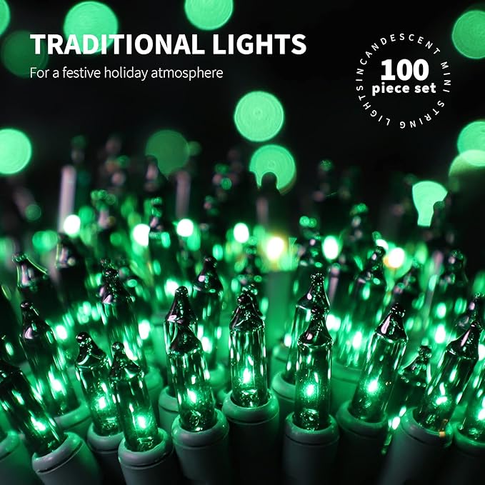 100LIGHTS Green Extra-Bright with End Connectors Christmas Decorative Lights 5.98m UL Certified Mini String Light Set Waterproof for Home Garden Holiday Christmas Tree Party Patio Wedding-CasaMuseHome