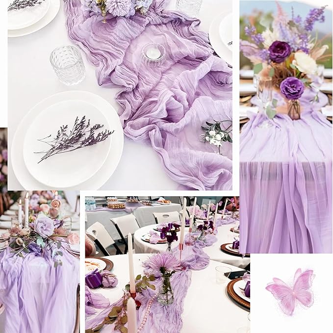 12 Pack Lilac Cheesecloth Table Runner 10FT Rustic Gauze Cheese Cloth Table Runner for Wedding 20 x 120 Inch Long Bridal Baby Shower Table Decor Boho Fabric Sheer Birthday Party Table Decorations-CasaMuseHome