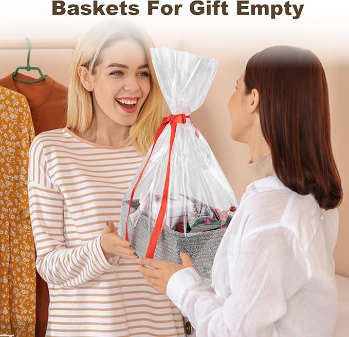 3 Pack Small Storage Baskets for Organizing, Cute Woven Decorative Gift Baskets for Shelves, Mini Closet Organizer Bins with Handles, 11.81''Lx7.87''Wx4.72''H-Grey-CasaMuseHome