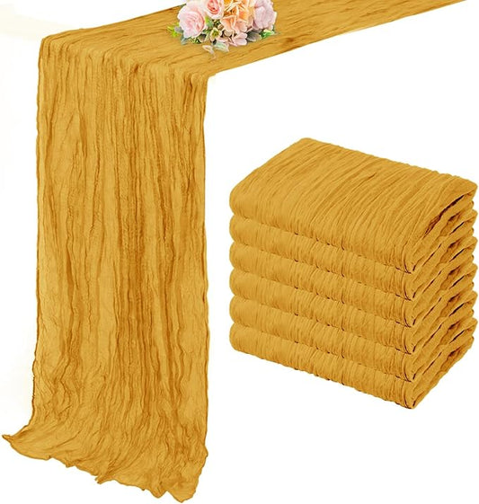 6 Pack Mustard 10FT Cheesecloth Table Runner Rustic Gauze Fabric Cheese Cloth Table Runner for Wedding Bridal Baby Shower Table Decor Boho Sheer Birthday Party Table Decorations 20 x 120 Inch Long-CasaMuseHome