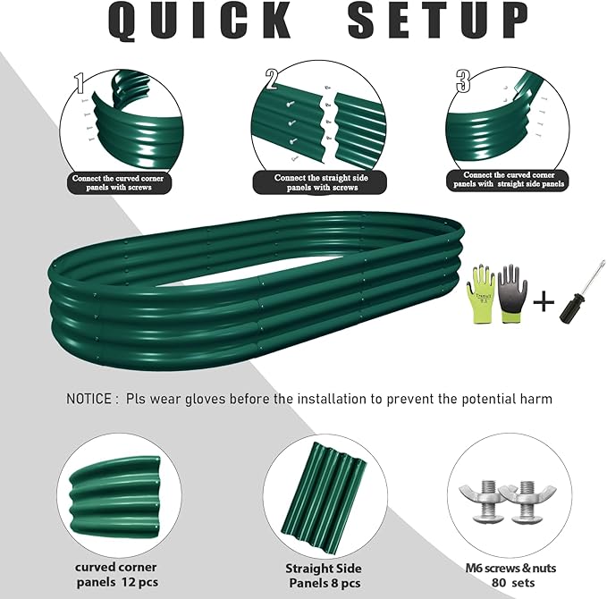 2 Pack 6x3x1FT Galvanized Raised Garden Bed Kit Oval Metal Ground Planter Box Outdoor Bottomless Planter Raised Beds for Vegetables Flowers Herbs Fruits, Green-CasaMuseHome