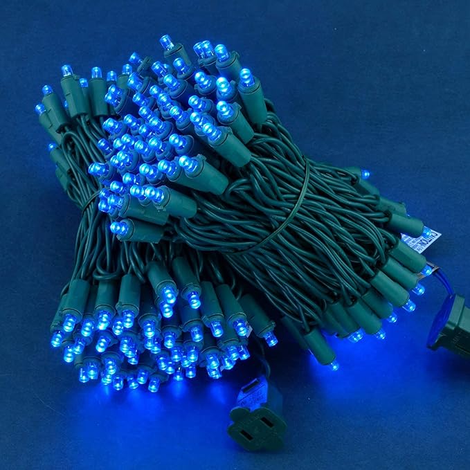 200 Count Blue Wide Angle LED Christmas Lights, 66 ft Green Wire UL Certified Commercial Grade 5mm Holiday String Light Set (Blue)-CasaMuseHome