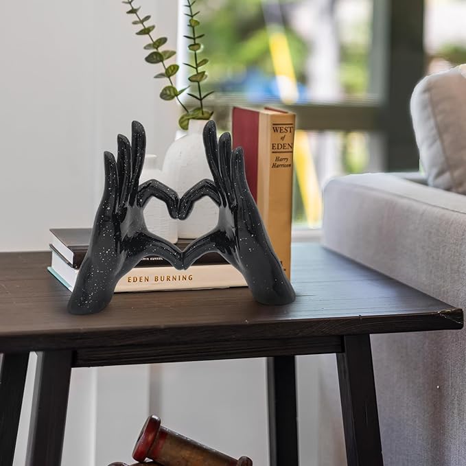 Accessoryway Black Heart Hands Decor Sculpture,Small Love Finger Gesture Decorative Sculpture for Wedding Dresser Shelves Desktop Knick Knacks Home Decor & Ring-Holder Display Stand-CasaMuseHome