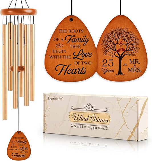 25th Wedding Anniversary Wind Chime, Happy 25th Anniversary Romantic Gifts for Couple, Parents, Wife, Husband, Friends, Sliver Anniversary's Keepsake Gifts Ideas-Large 36''-CasaMuseHome