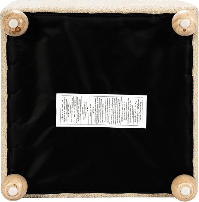 Adeco 17 Inch Soft Oatmeal Cube Ottoman Storage, Teddy Velvet Chair Foot Stools, Upholstered Vanity Stool with Hinged Lid, Solid Round Wood Legs-CasaMuseHome