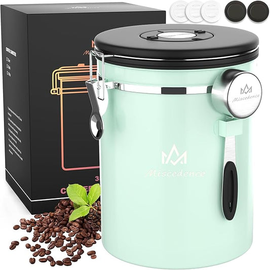 35OZ Coffee Canister for ground coffee with Date Tracker,Mint Green 304 Stainless Steel Kitchen Food Airtight storage container for Coffee Beans or Grounds, Tea, Sugar-CasaMuseHome
