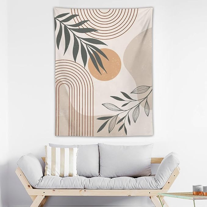 Abstract Boho Tapestry, Mid Century Tropical Tree Leaves Modern Geometric Arch Bohemian Botanical Tapestry, Home Aesthetic Wall Hanging Art Decor for Living Room Bedroom Dormitory 60x60 Inch-CasaMuseHome