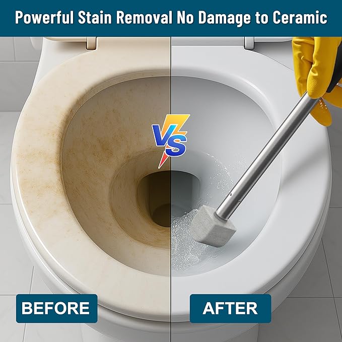 2025 New Pumice Toilet Cleaner 17inch with Handle - Toilet, Pool & Tub Hard Water Stain Remover (1handle+8pumice)-CasaMuseHome