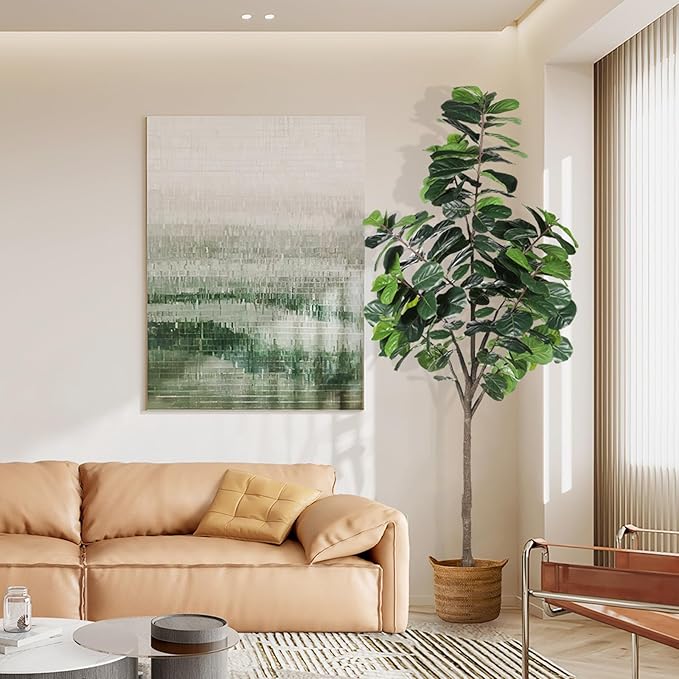 8ft(96in) Fiddle Leaf Fig Tree Artificial - Tall Faux Fiddle Leaf Fig Tree - Fake Fig Plant with Realistic Texture for Indoor Outdoor Modern Home House Office-CasaMuseHome