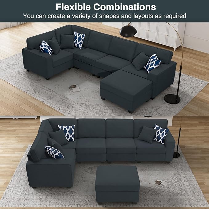 L Lengend Vansen Modular Sectional Sofa U Shaped Couch with Ottoman Modern Reversible Corner Sectional Couch for Living Room (Charcoal, U Shaped Sofa-1)-CasaMuseHome
