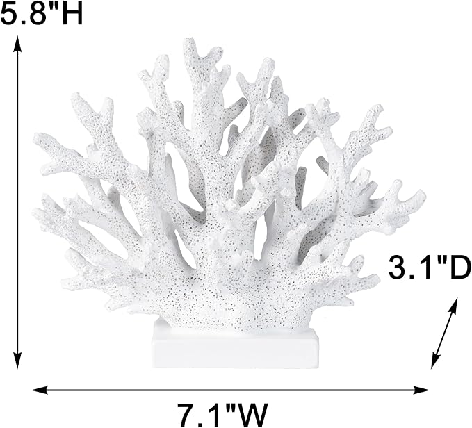 5.8" H White Coral Decor, Resin Coral Statue, Nautical Decorations for Home, Bedroom, Bathroom, Living Room, Beach/Coastal/Ocean Themed Cabinet Shelf Tabletop Decor-CasaMuseHome