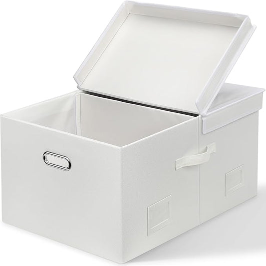 75 Quarts Extra Large Decorative Storage Bins with Lids, 1 Pack White Collapsible Storage Bins with Lids, Stackable Storage Bins Decorative Box Storage With Lid Extra Large-CasaMuseHome