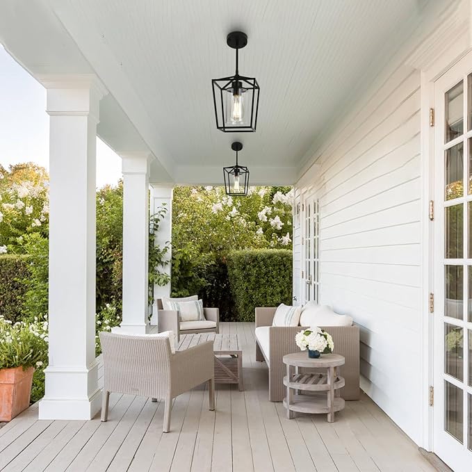 2 Pack 1-Light Black Pendant Lights for Kitchen Island, Farmhouse Metal Pendant Light Iron Cage Hanging Light Fixtures with Clear Glass Shade for Dining Room, Entryway, Hallway, Foyer-CasaMuseHome