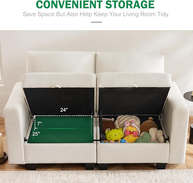 38.5 Oversized Accent Chair with Storage Beige, Single Modern Accent Sofa Chair with Arms for Apartment Living Room Linen(21" Deep Seat)-CasaMuseHome