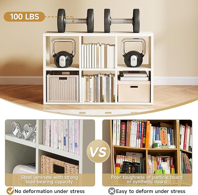 6 Cube Storage Organizer, Black Bookshelf with Storage, 2 Tier Storage Cubes,Freestanding Storage Organizer with Shelves for Living Room, Study-CasaMuseHome