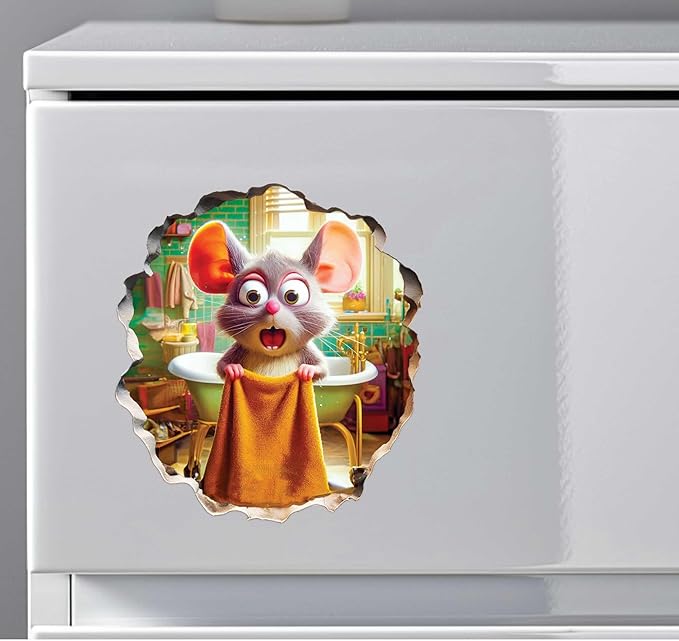 3D Mouse Sticker - Shower - Mousehole Wall Sticker Decal - Removable Bathroom Decor - Kids Room - Peel & Stick - Whimsical Home Decor - MICESTERPIECE-CasaMuseHome