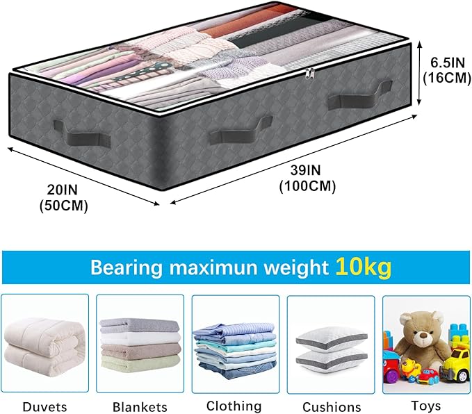 6 Pack Under Bed Storage Containers, 90L Collapsible Closet Organizers and Storage Bins, Underbed Storage Bags for Wrapping Paper, Blanket, Towels, Clothes, Comforter, Sweaters, Linen Sheets-CasaMuseHome