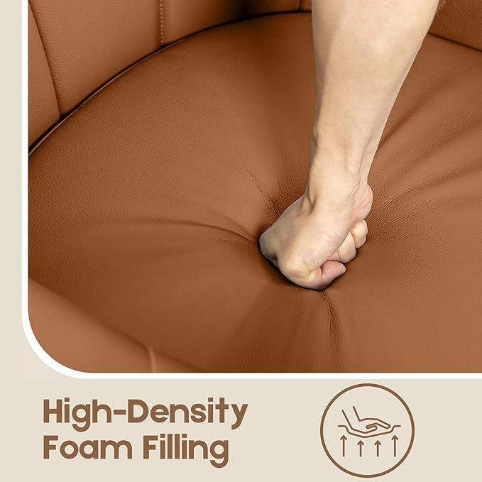 360° Swivel Accent Chair, Modern Leather Barrel Club Chair with Leather Upholstery and Sturdy Wood Base, Comfortable Armchair for Living Room, Bedroom, Reading Nook, Brown-CasaMuseHome