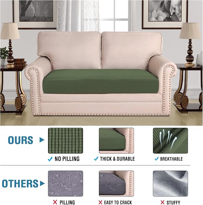 H.VERSAILTEX Super Stretch Individual Seat Cushion Covers Sofa Covers Couch Cushion Covers Slipcover Sets Thick Jacquard Textured Twill Fabric (1 Piece Loveseat Cushion Cover, Bronze Green)-CasaMuseHome