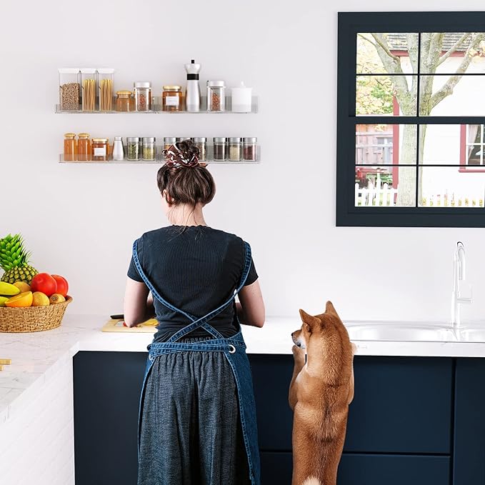 Acrylic Wall Spice Rack Organizer, Seasoning Rack Shelf Organizer, Clear Wall Mounted Spice Rack Condiment Organizer with Additional Removable Middle Divider, 4 Pack…-CasaMuseHome