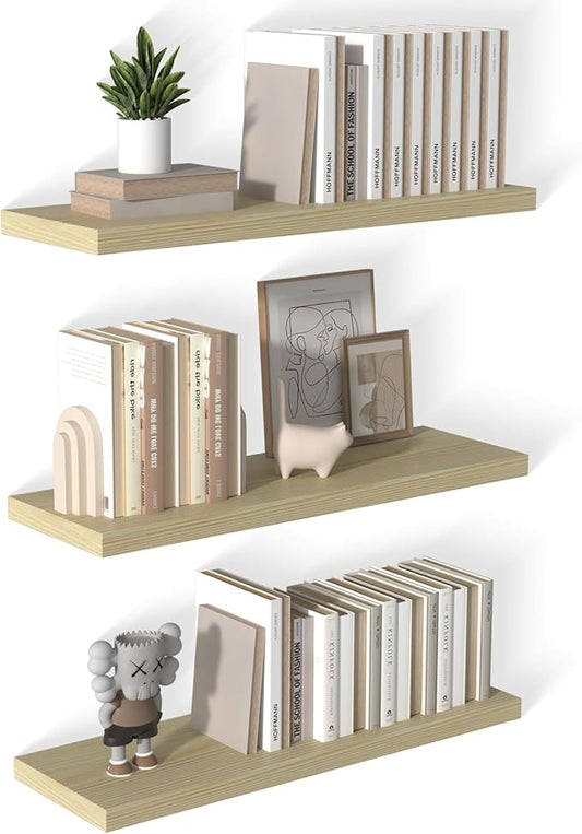 12 Inch Deep Floating Shelves for Wall 3 Pack Floating Shelves Large Storage Space Wall Mount Shelf for Living Room Kitchen Bathroom 36" W x 12" D x 1.2" H Oak-CasaMuseHome