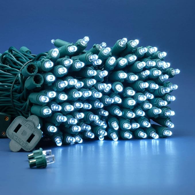 200 Count Cool White Wide Angle LED Christmas Lights, 66 ft Green Wire UL Certified Commercial Grade 5mm Holiday String Light Set (Cool White)-CasaMuseHome