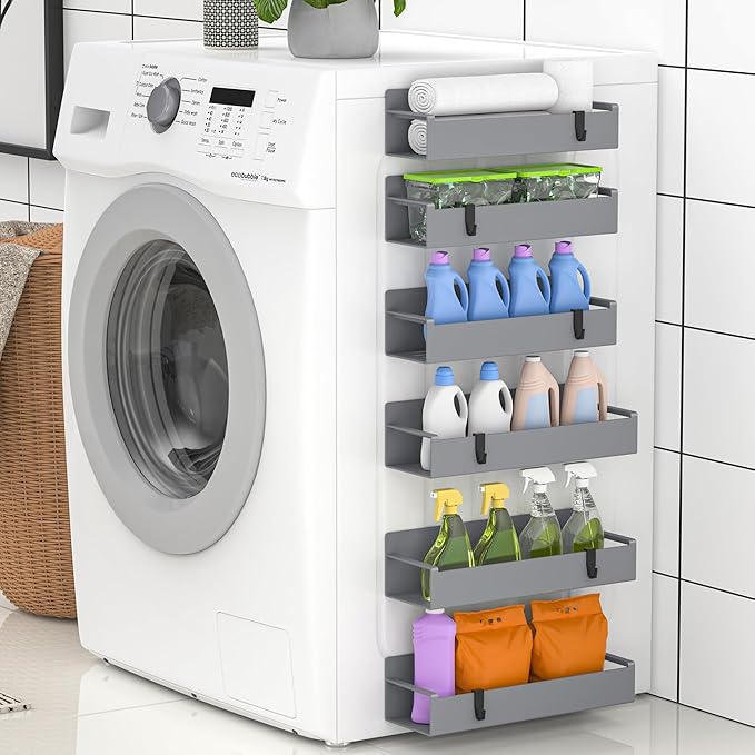 6 Pack Magnetic Spice Rack Organizer for Refrigerator and Oven, Dark Grey Fridge Organizers and Storage for Kitchen-CasaMuseHome