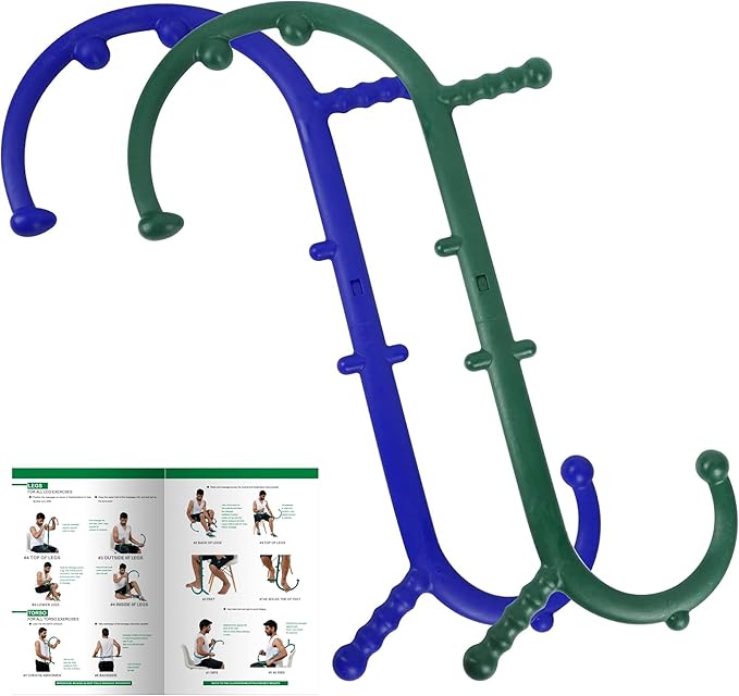 2 Pack Massage Trigger Point Cane, Body Deep Tissue, Handheld Back, Neck, Shoulder, Leg and Feet Massager Rod, Muscle Release Tool Self Massage Hook Cane for Women & Men, Blue & Green-CasaMuseHome