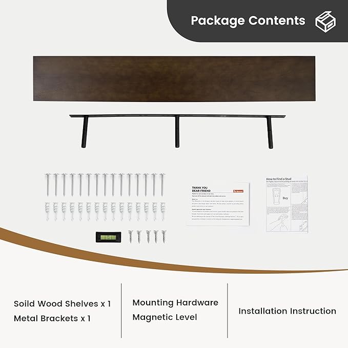 48 Inch Fireplace Mantel - 8 Inch Deep Rustic Premium Solid Pine Wood Floating Shelf - Farmhouse Wall Mounted Display Shelf - Heavy-Duty Metal Bracket - 48"W x 8"D - Set of 1 - American Walnut Color-CasaMuseHome