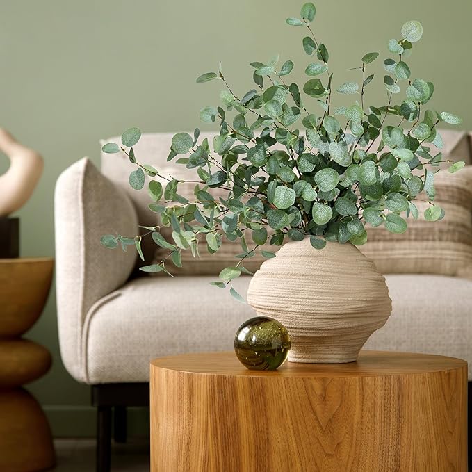 6Pcs Faux Eucalyptus Stems, 27" Artificial Eucalyptus Plants with White Frosted Coating, Fake Eucalyptus Decor Silk Greenery Leaves for Wedding Bouquets Home Decor DIY Floral Arrangements-CasaMuseHome