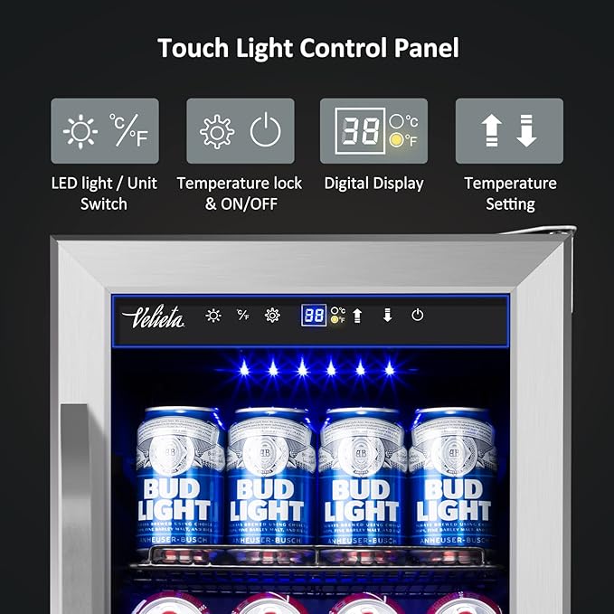 15'' Beverage Refrigerator and Beer Fridge Under Counter Built-in or Freestanding,127 Cans Beverage Cooler with Glass Door and Lock for Bottles and Cans Beer/Soda/Water/Wine-CasaMuseHome