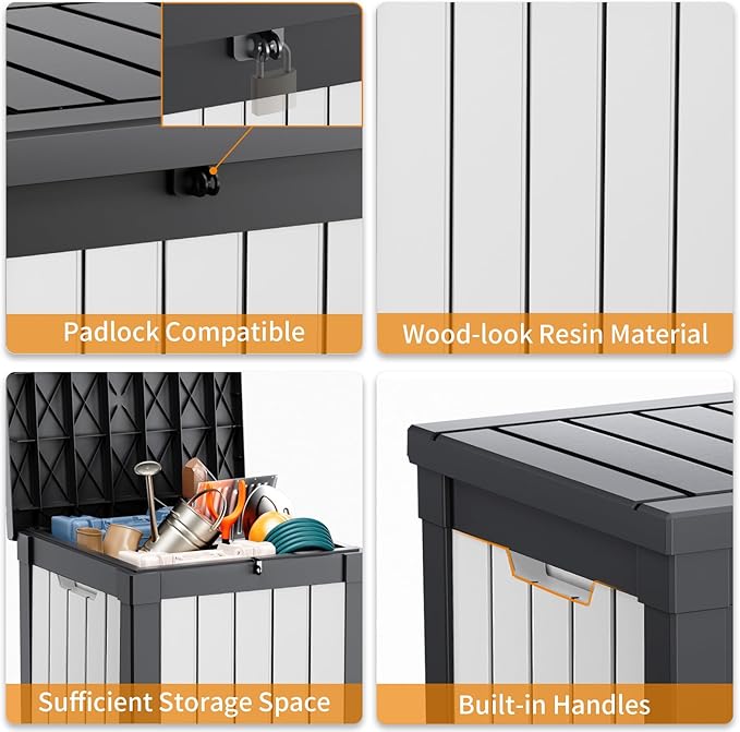 40 Gallon Resin Deck Box, Lockable Patio Outdoor Storage Box for Furniture, Garden Tools and Tools Storage, Waterproof Outside Storage Boxes - Black&White-CasaMuseHome